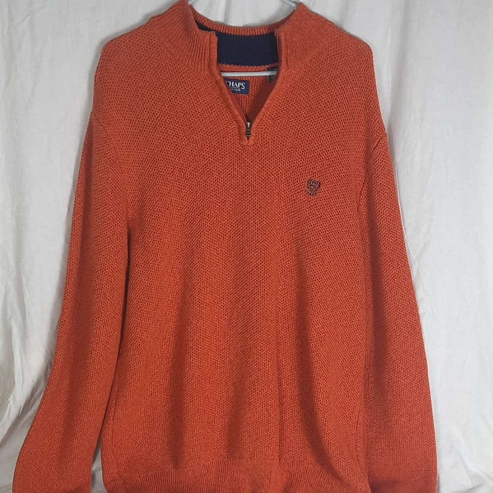Chaps Mens Pullover 100% Cotton Sweater XL Orange Long Sleeve Textured